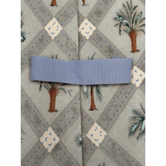 TOMMY BAHAMA Tie Men's 100% Silk Brown Green Strips Palm Trees Windy GUC - Picture 4 of 9